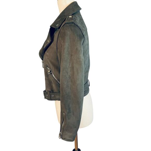Zara Faux Suede Cropped Moto Jacket Zip Front Unlined Gray Small - Picture 5 of 7